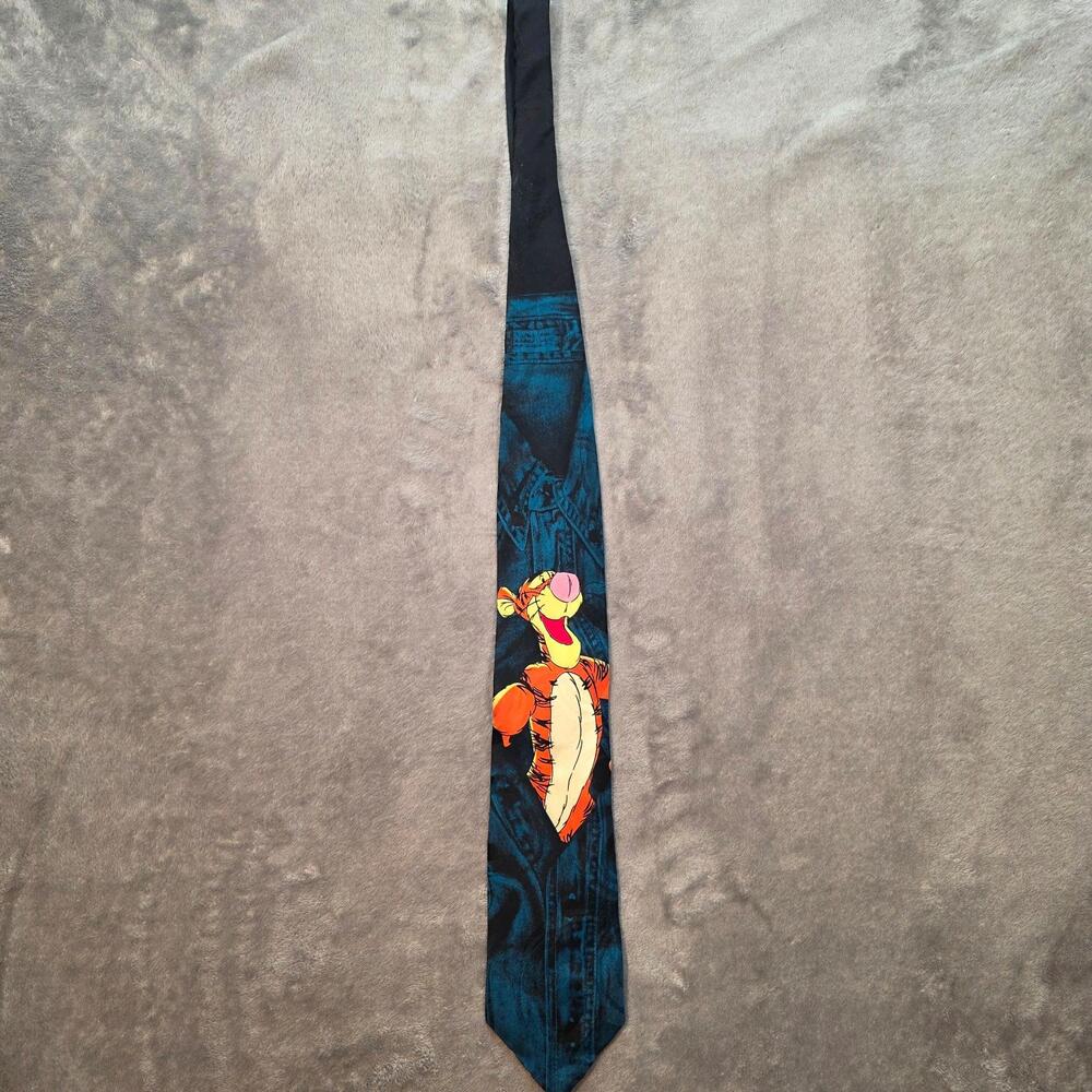 The Disney Store Tie Mens One Size Blue Tigger Winnie The Pooh 100% Silk Necktie